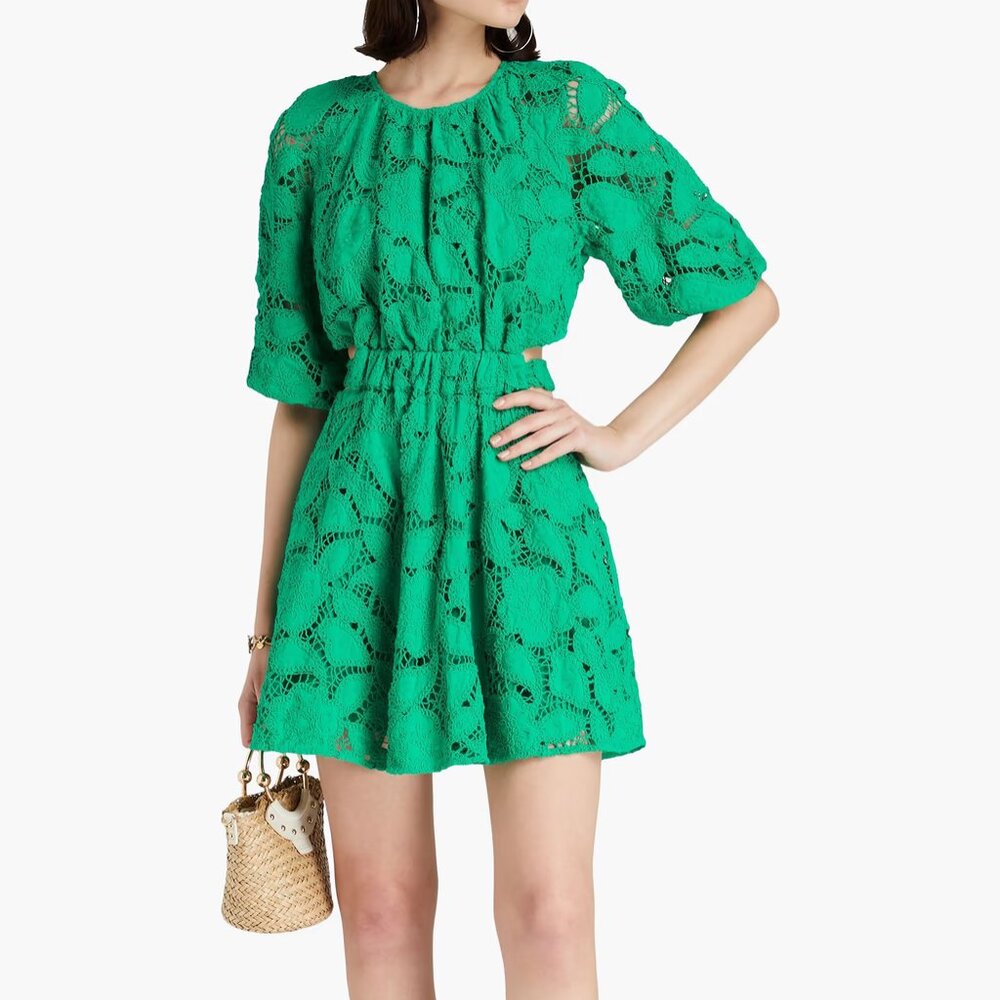 New Maje Cutout Crochet Green Dress100% Cotton Sz 8